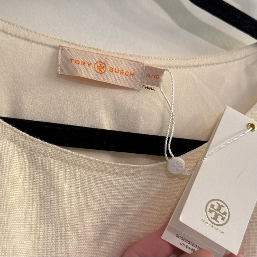 Tory Burch Drop-Waist Linen Dress XL New Ivory NEW WITH TAGS - Picture 3 of 9